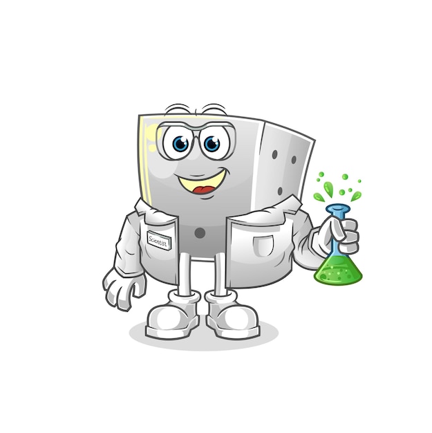 Vector dice scientist character. cartoon mascot vector