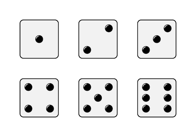 分離されたドットの数が異なる6つの面で設定されたダイス