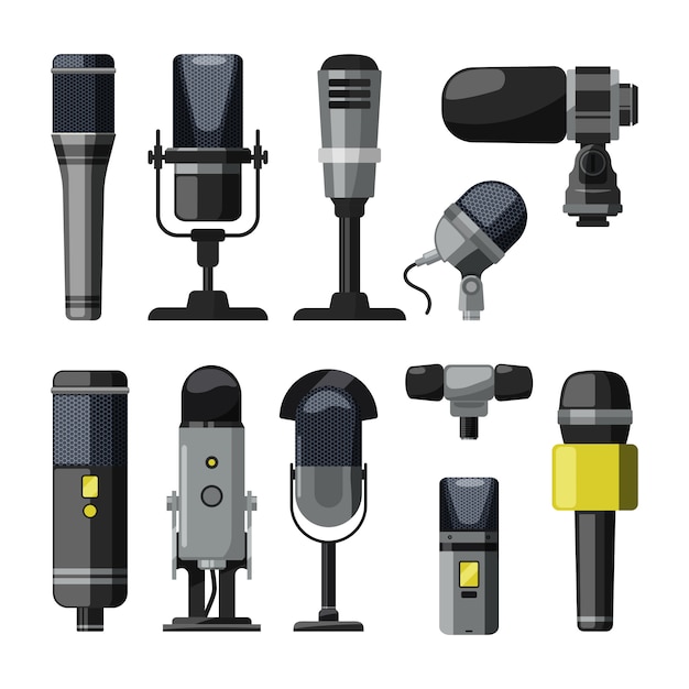 Vector dictaphone, microphone and other professional tools for reporters and speakers