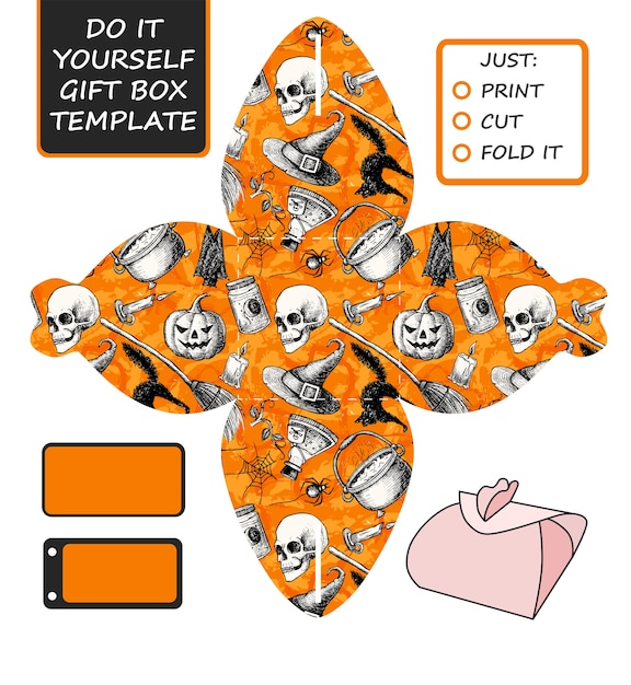 Vector die cut box template for halloween