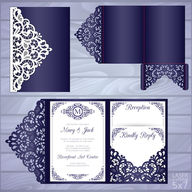 Die laser cut wedding card  template.