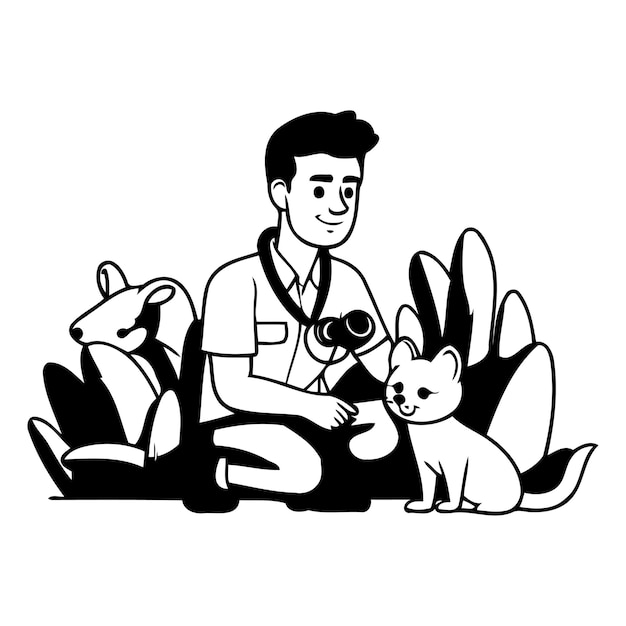 Dierarts met kat en hond Vector illustratie in cartoon stijl