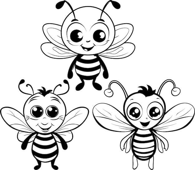 Vector dieren bijen zwart en wit kleurpagina