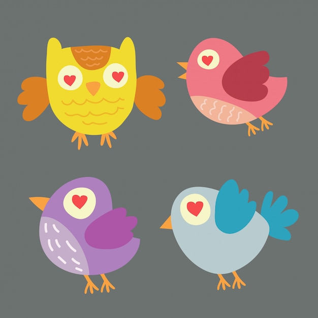 Dieren cartoon pictogrammen met vogel