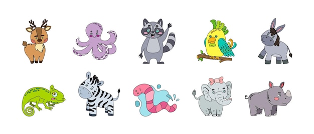Vector dieren cute doodle set vector kleur illustratie geïsoleerd op wit