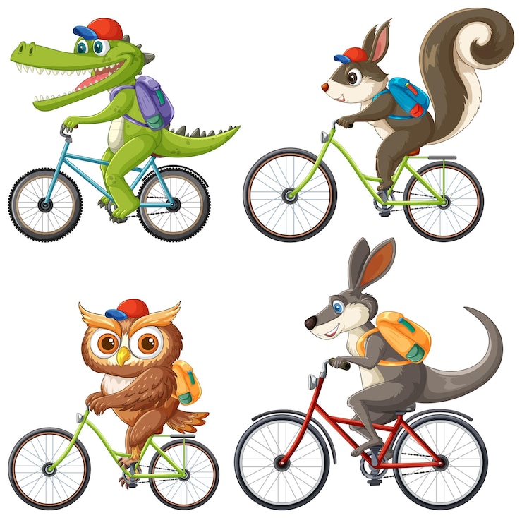 Vector dieren die samen op de fiets rijden