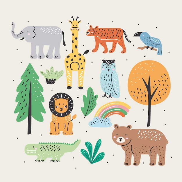 dieren doodle stijl patroon iconen