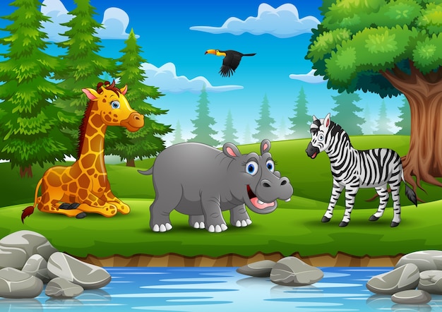 Dieren genieten van de natuur bij de rivier