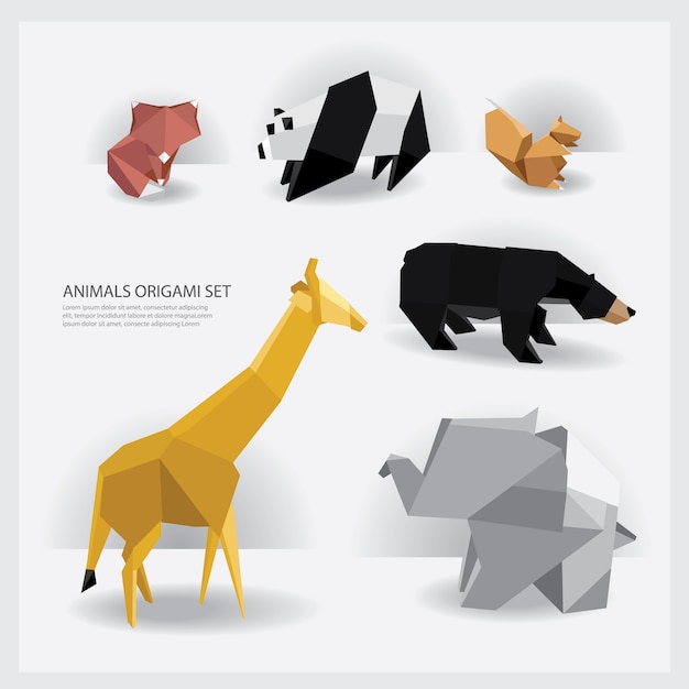 Dieren Origami instellen vectorillustratie