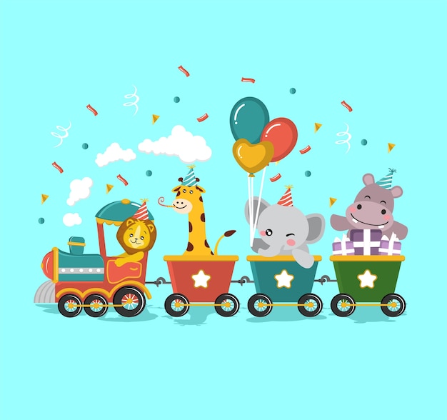 dieren safari verjaardag trein kinderen kinderen illustratie