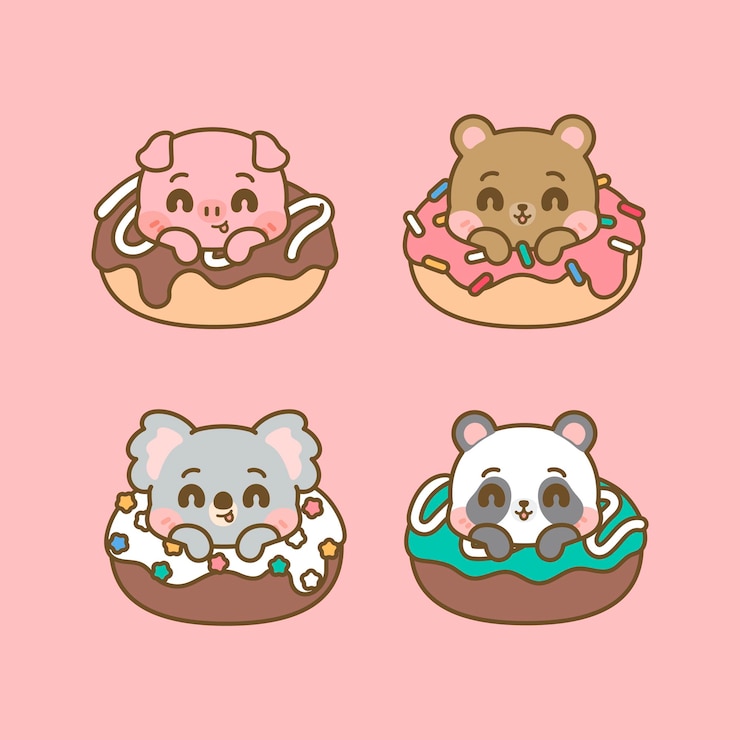 Vector dieren sobre donas de sabores