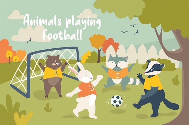 Dieren spelen voetbal concept achtergrond