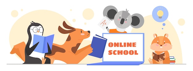 Dieren studeren in online klaslokaal