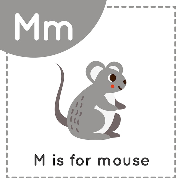 Dierenalfabet flashcard voor kinderen Leren letter MM is voor muis