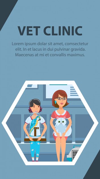 Dierenarts kliniek wachtrij poster vector kleur sjabloon