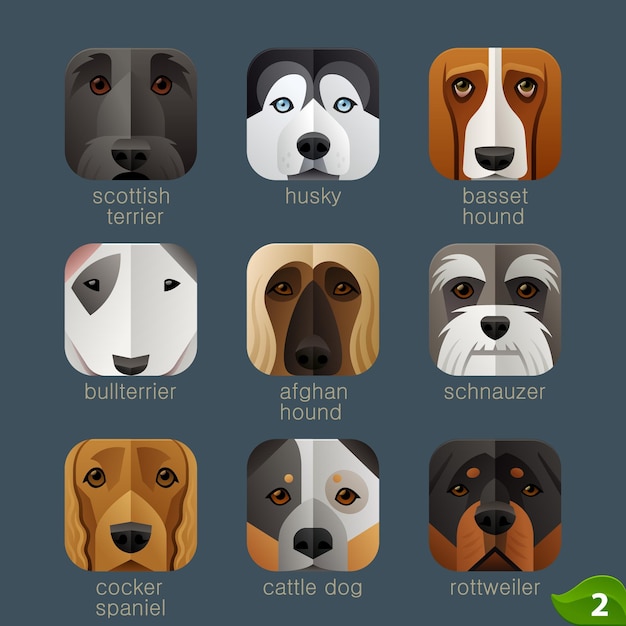 Dierengezichten voor app-iconenhonden set 1