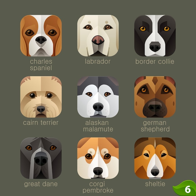 Vector dierengezichten voor app-iconenhonden set 5