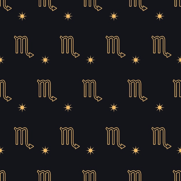 Dierenriem Scorpius naadloze patroon achtergrond met gouden teken op zwart