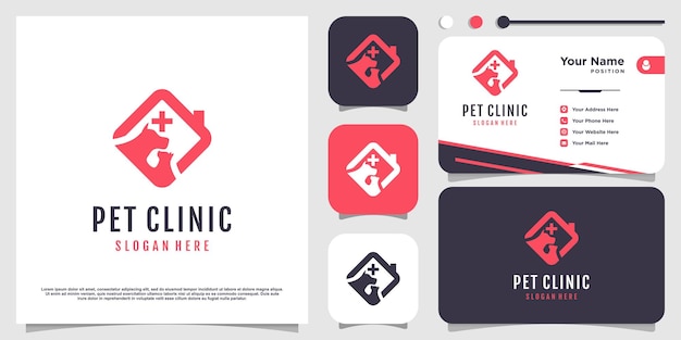 Dierenverzorging pictogram logo ontwerp met creatief element concept Premium Vector