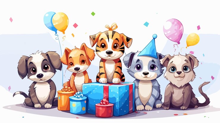 Vector dierenvrienden vieren verjaardag vectorillustratie