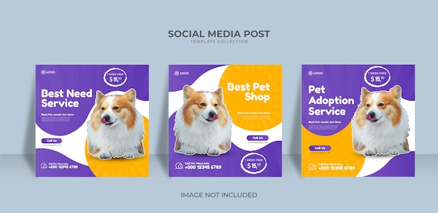 Dierenwinkel banner promotie social media pack sjabloon Premium Vector
