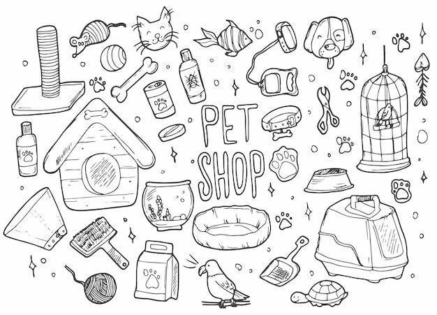 Dierenwinkel doodle set Verzameling van handgetekende schetsen