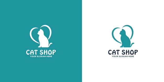 Dierenwinkel logo ontwerp. kat combineren met liefde.