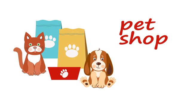 Dierenwinkel pictogram poster banner ontwerpsjabloon Cartoon vectorillustratie van hond