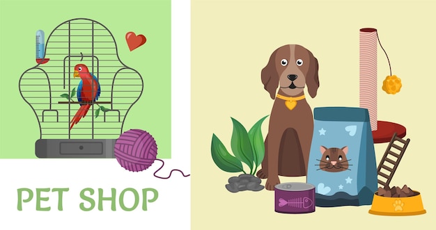 Vector dierenwinkel sale banner of hedder voor website met huisdieren en verzorgingsaccessoires zoo store dis