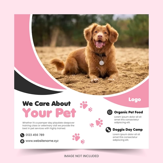 Dierenwinkel social media instagram postbannersjabloon of Pet care social media cover en webbanner