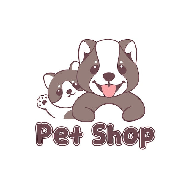 Dierenwinkellogo met kat en hond mascotte cartoon