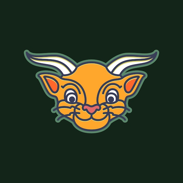 Dierlijk beest mythe sprookje oude tijger gehoornde glimlach mascotte schattig sticker logo ontwerp vector