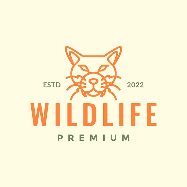 Dierlijk beest wild jungle kat bos hoofd gezicht lijn kunst hipster logo ontwerp vector