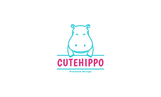 Dierlijke cartoon glimlach lijn nijlpaard logo vector symbool pictogram ontwerp grafische afbeelding