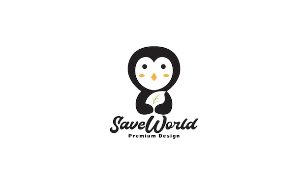 Dierlijke schattige pinguïn met bladvorm logo vector symbool pictogram illustratie ontwerp