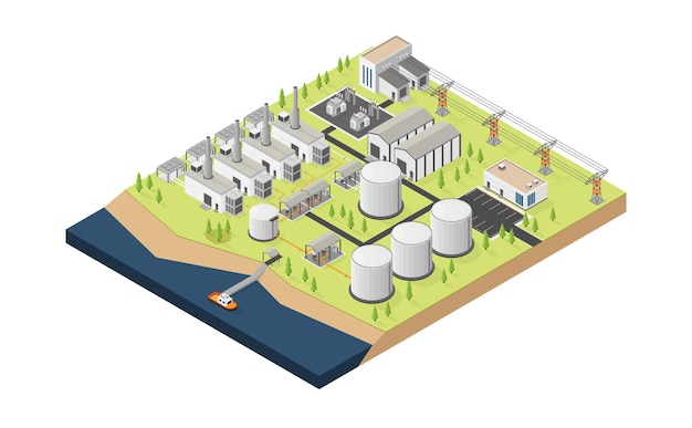 Centrale elettrica a gasolio a energia diesel con stile isometrico