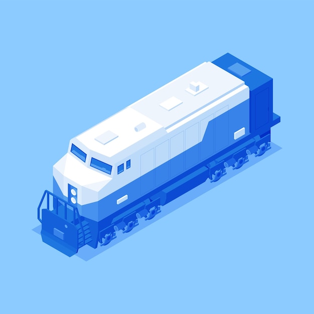 Locomotiva del treno diesel espresso internazionale per la consegna di ordini di merci trasporto pesante isometrico illustrazione vettoriale trattore ferroviario elettrico per la spinta della spedizione logistica del trasporto di merci isolata