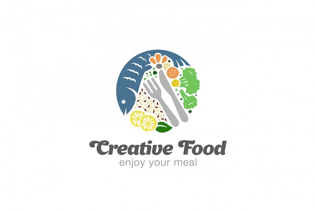 Diet food fish and vegetables logo template