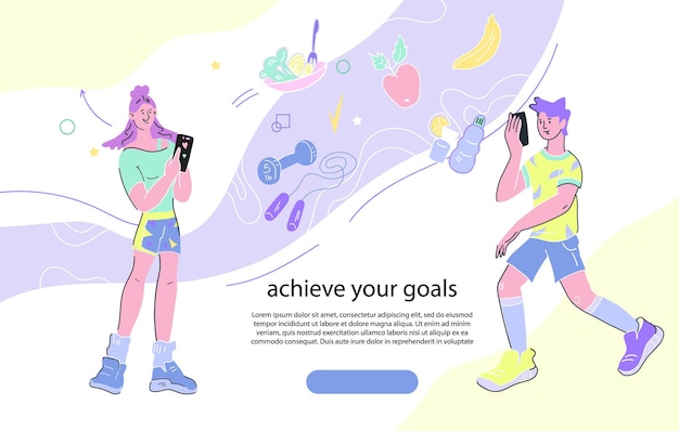Vector diet planner and fitness training application concept flat vector illustration