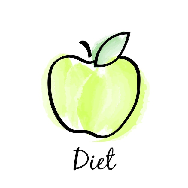 Diet Watercolor green apple Isolated on white Vector