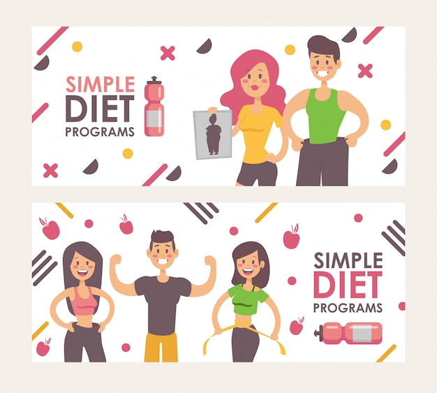 Diet for weight loss,  illustration banner.