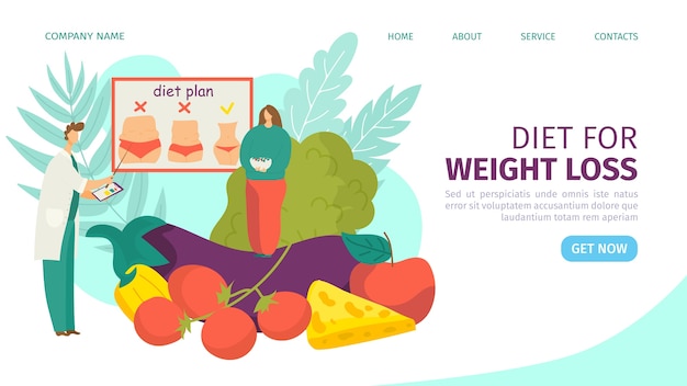 Vector diet and weight loss landing page illustration