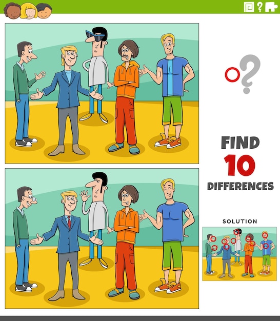 differences activity with cartoon young men group