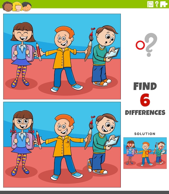 differences educational game with cartoon elementary age students