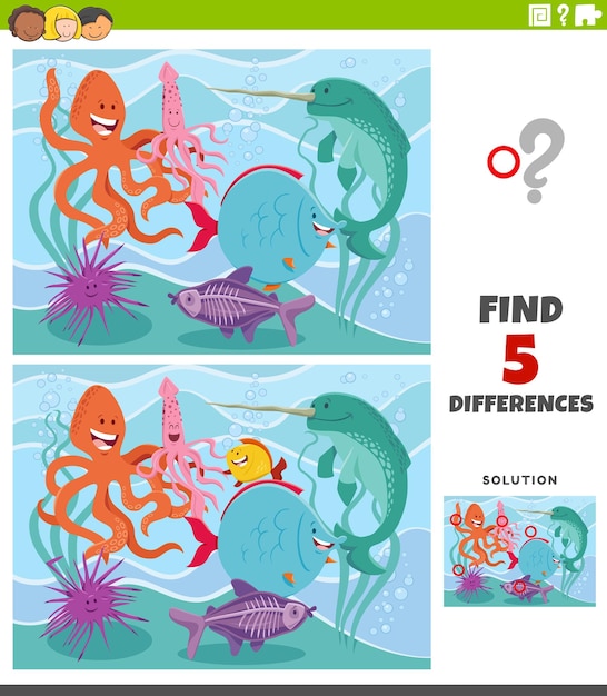 differences educational game with sea animals