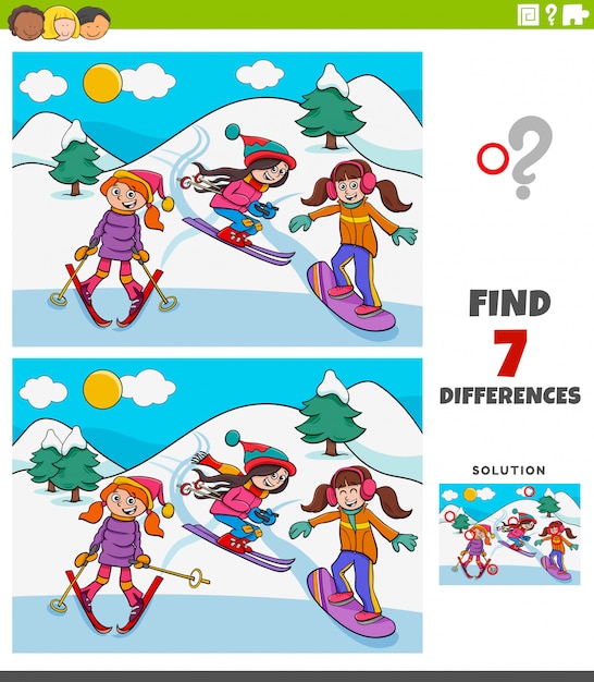 Differences educational game with skiing girls