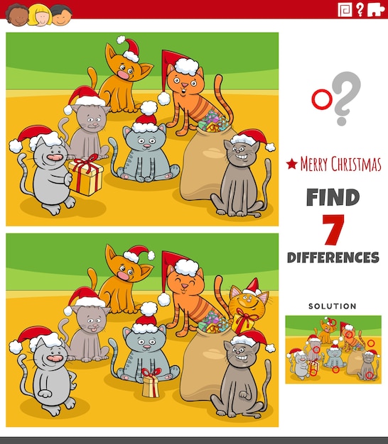 Differences educational task for kids with kittens on christmas time