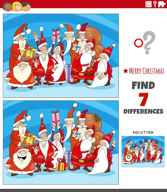 differences game for children with Santa Claus characters on Christmas time