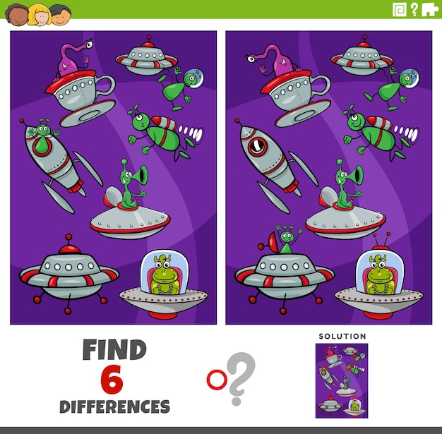 Differences game with cartoon alien characters