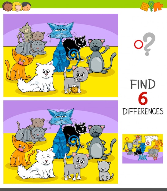 Gioco di differenze con personaggi animali di gatti